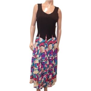 NU LOOK Artsy Midi Dress Sleeveless Black Geometric Maxi Womens Size Large